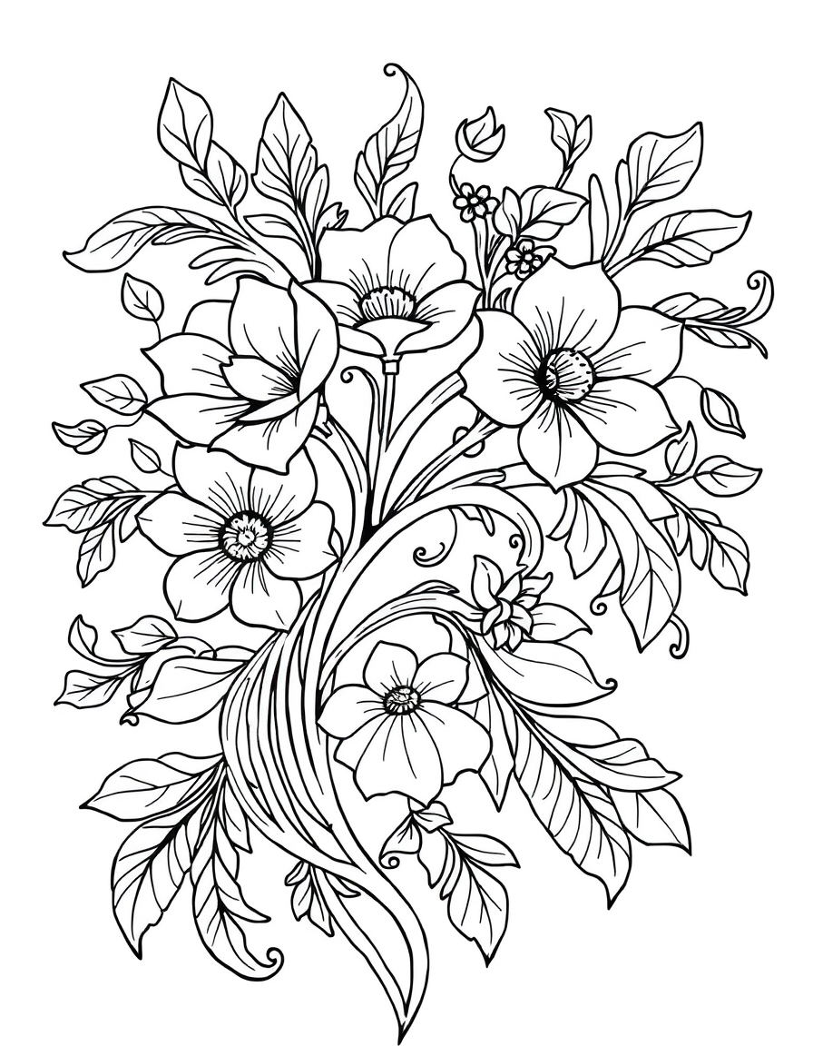 Art Nouveau Flowers coloring page - free printable
