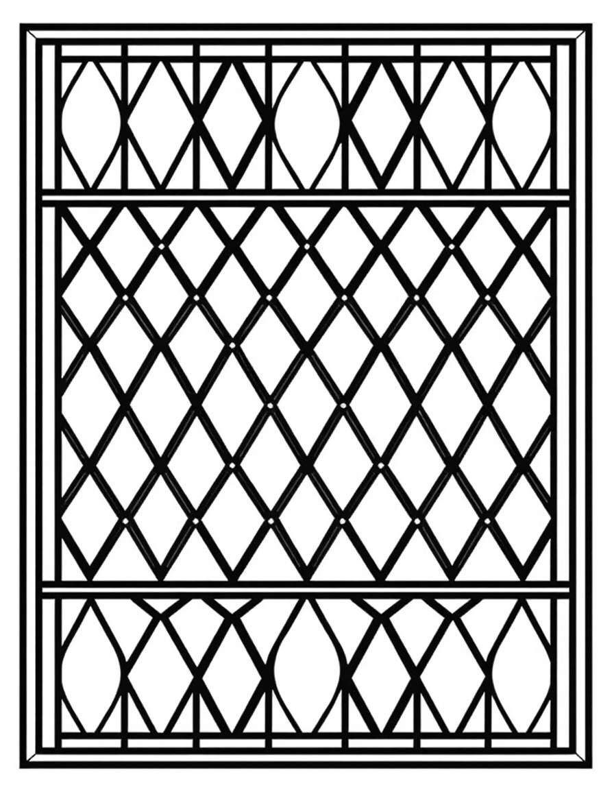 Geometric Diamond Lattice Stained Glass Panel black and white line art