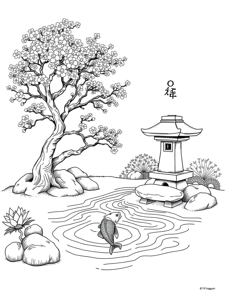 Zen Garden coloring page - free printable