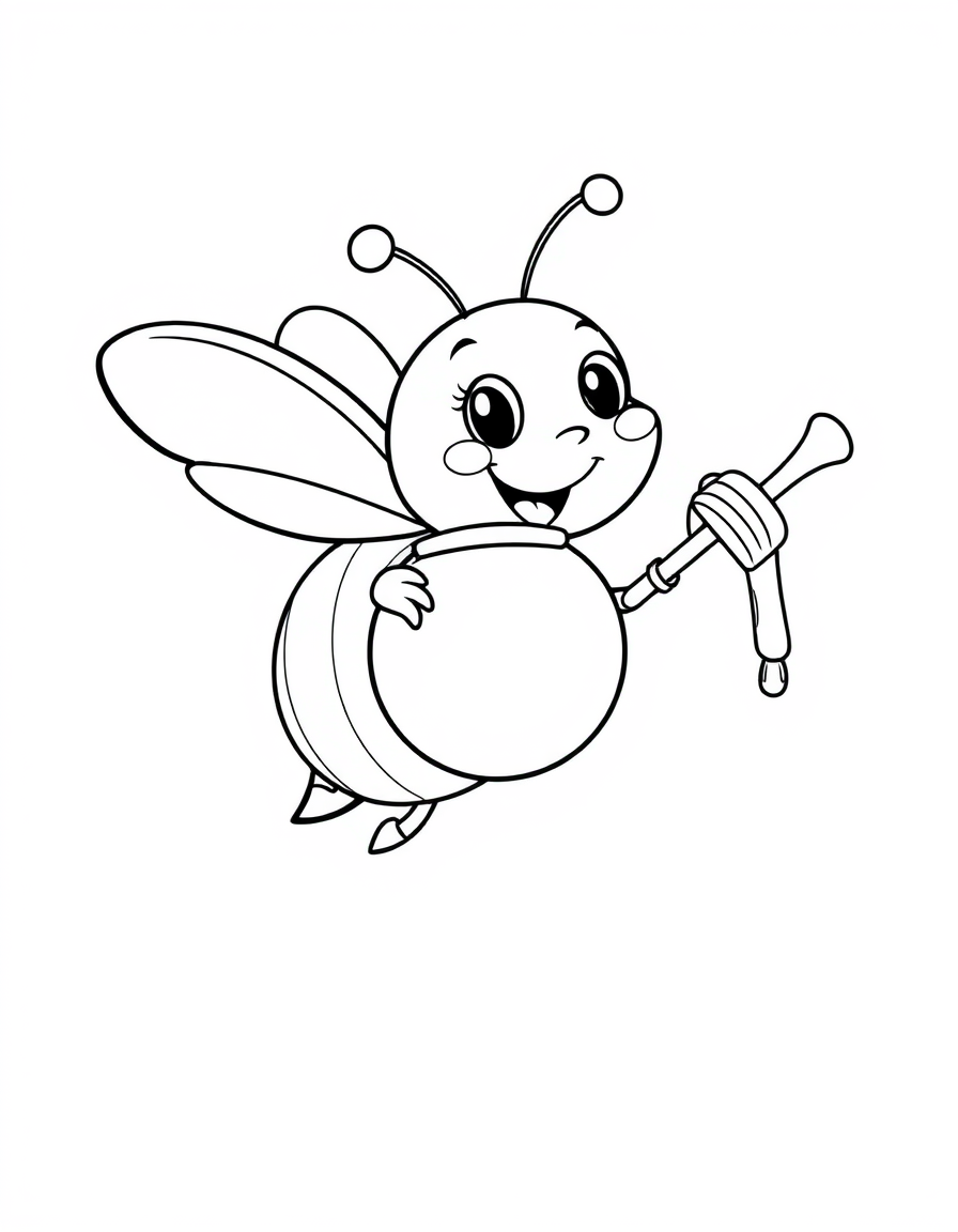 Bee Carrying a Honey Pot black and white line art