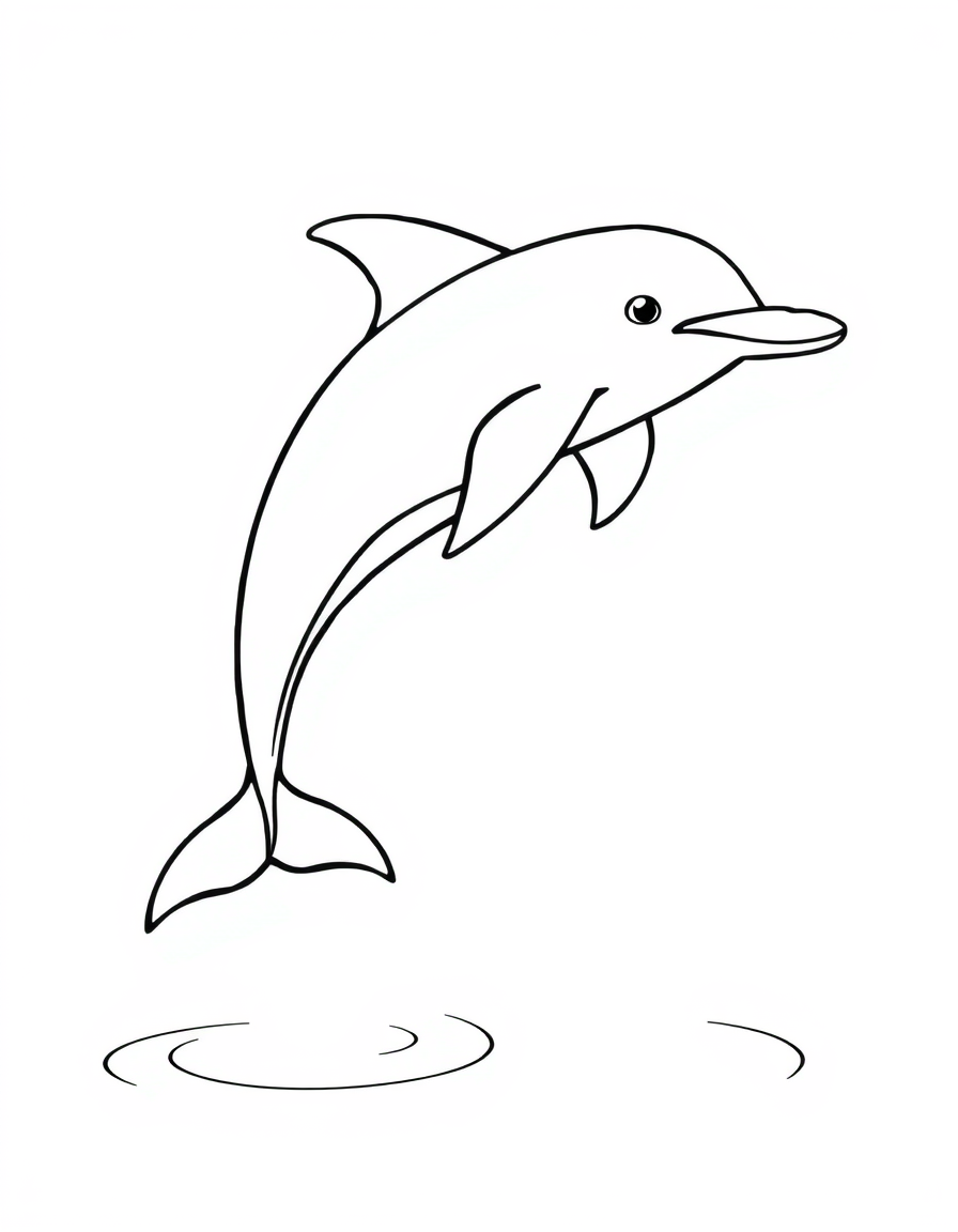 Bottlenose Dolphin Leaping Clear of the Waves black and white line art