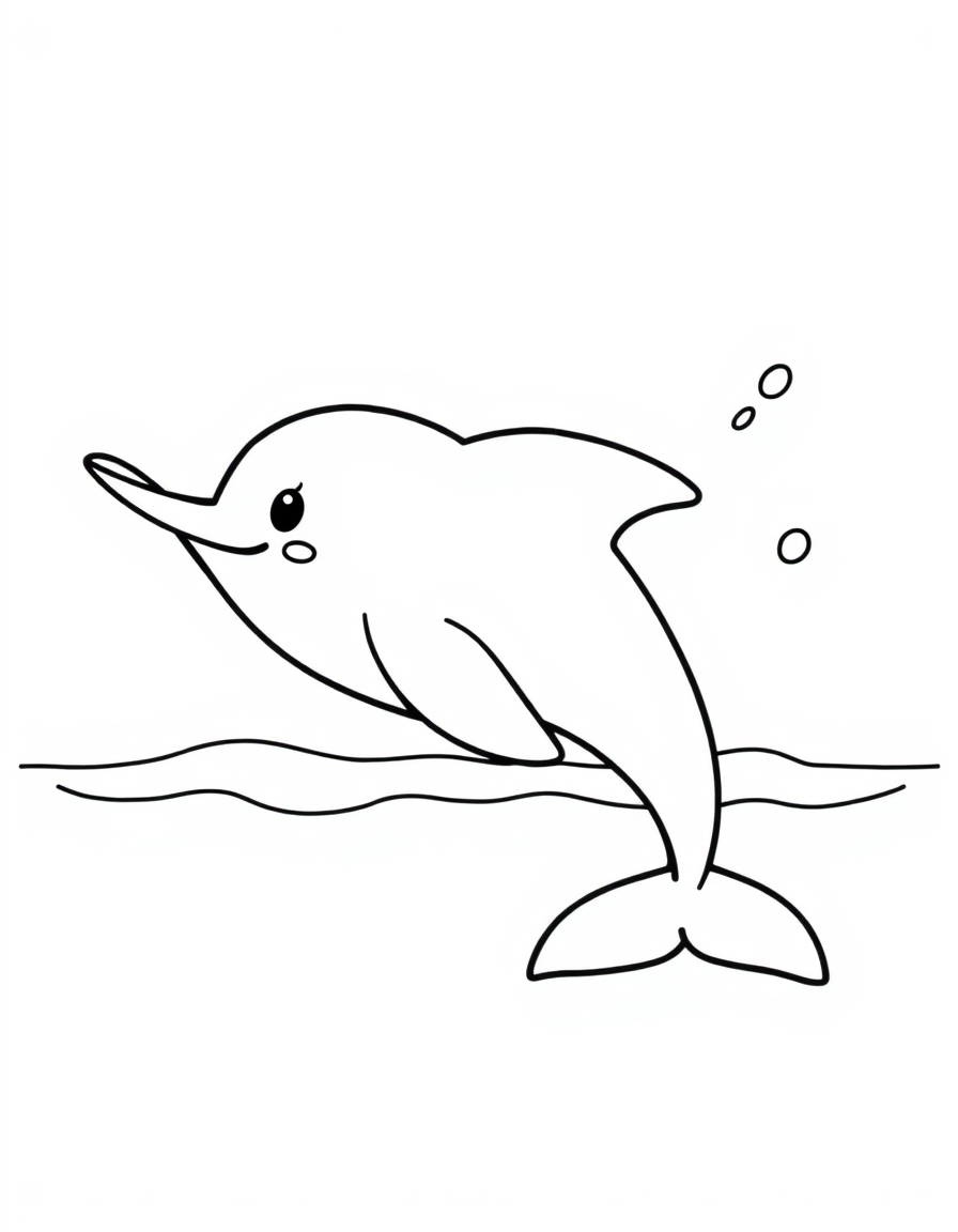 Dolphin Splashing Its Tail in the Water black and white line art