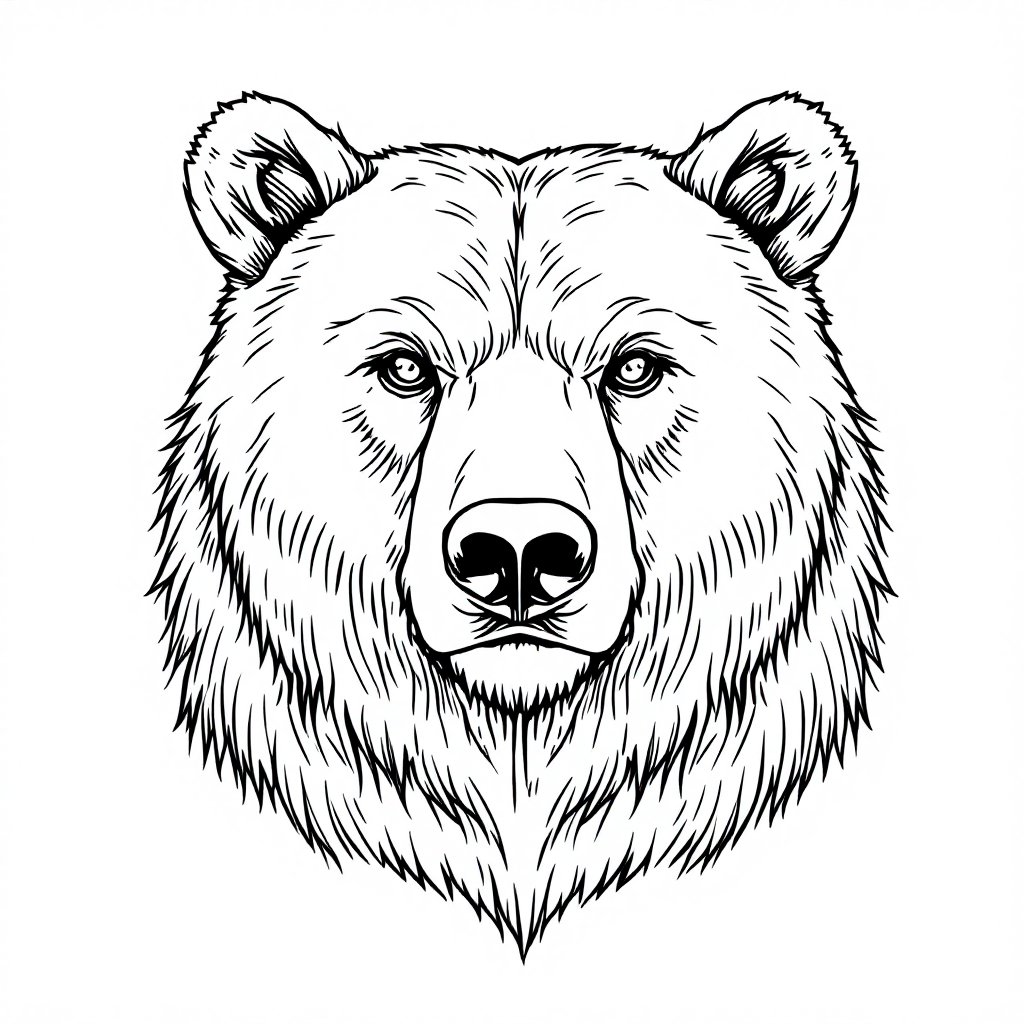 Coloring page of a grizzly bear head and shoulders portrait seen from the front