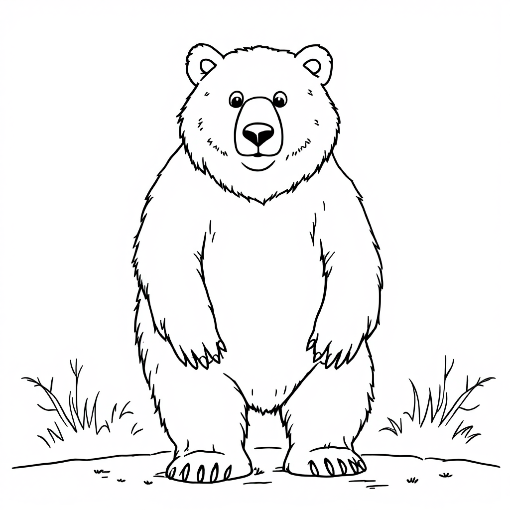 Coloring page of a grizzly bear reared up on its hind legs with claws showing