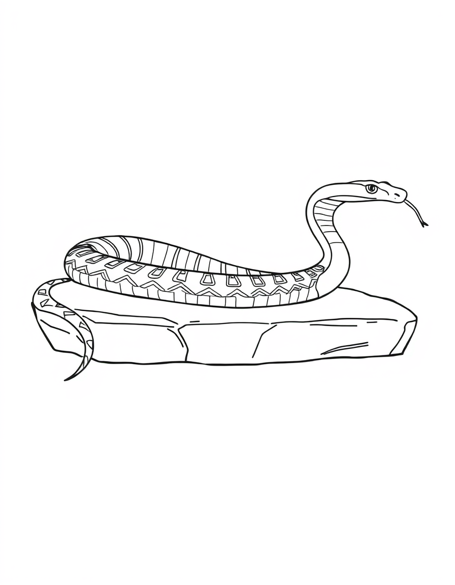 Realistic coloring page of a viper stretched out along a flat rock