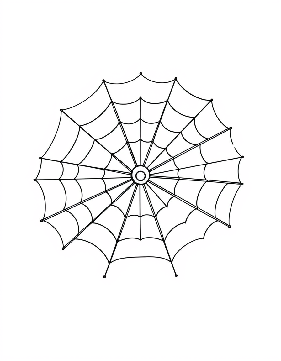 Simple Spider Web With Eight Spokes black and white line art