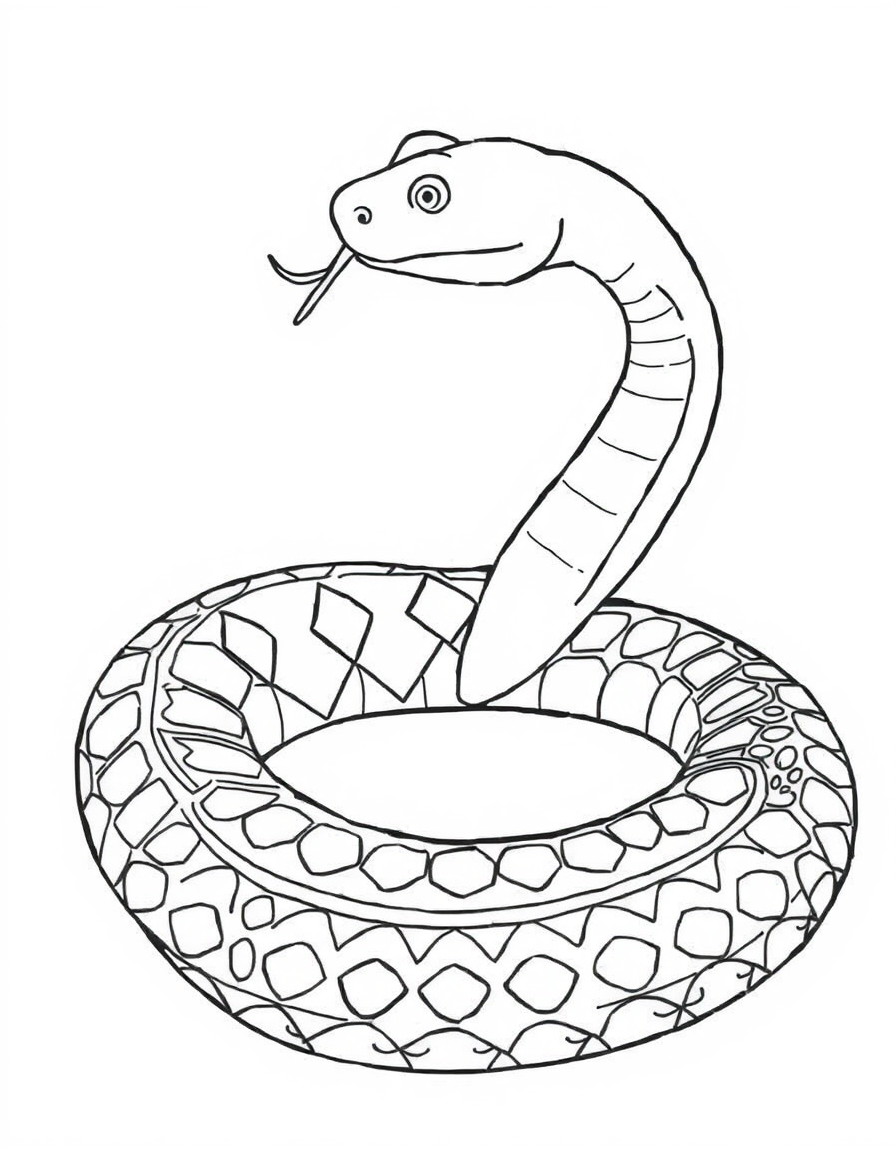 Detailed coloring page of a coiled snake with open diamond markings and patterned scales