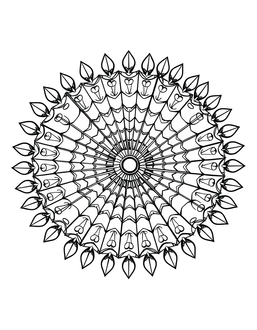 Spider Web Mandala With Symmetrical Rings black and white line art