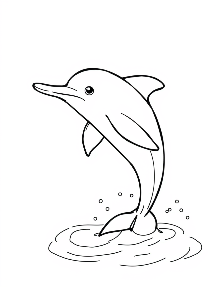 Spinner Dolphin Rising Out of the Water black and white line art