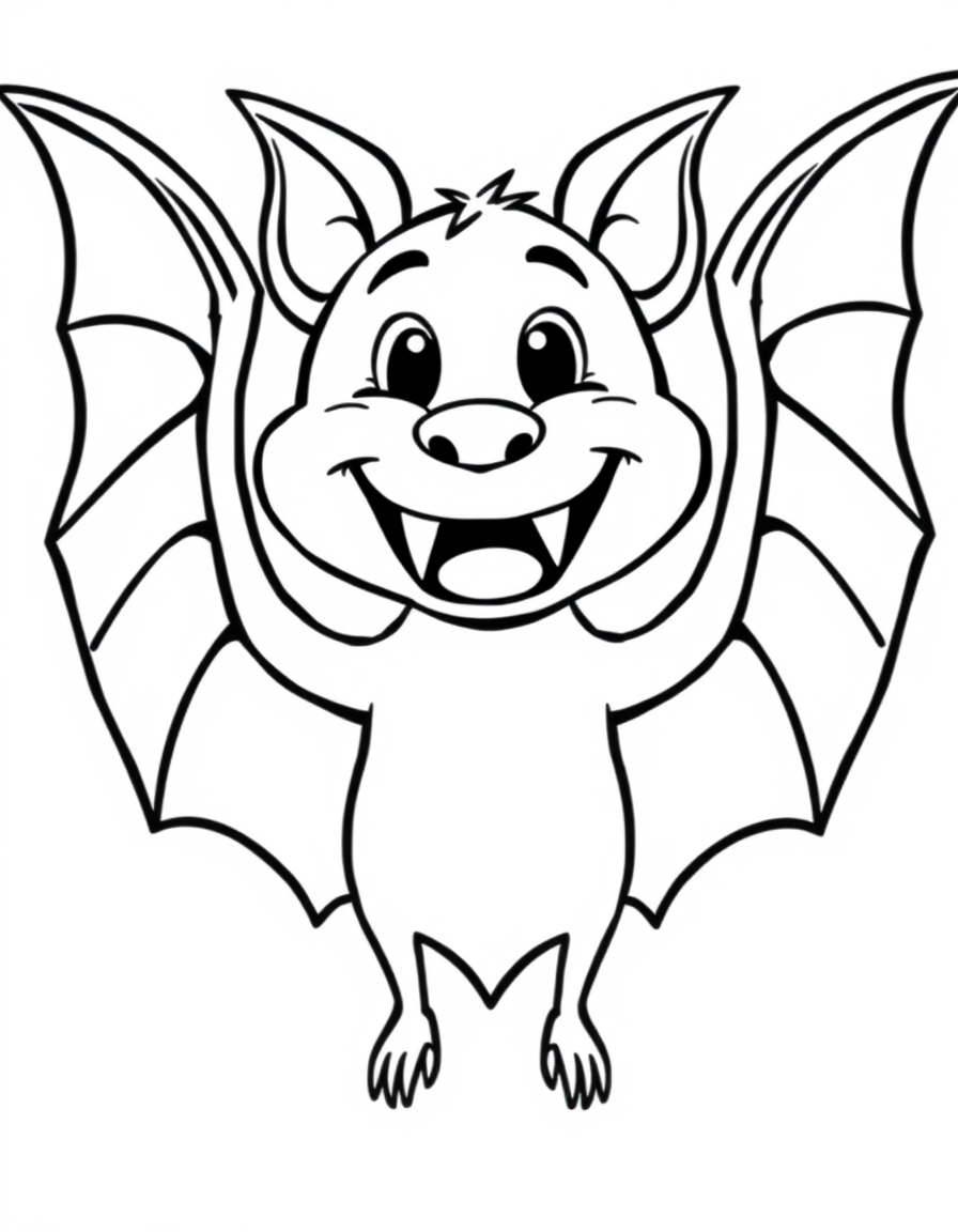 Vampire Bat With Two Pointed Fangs black and white line art