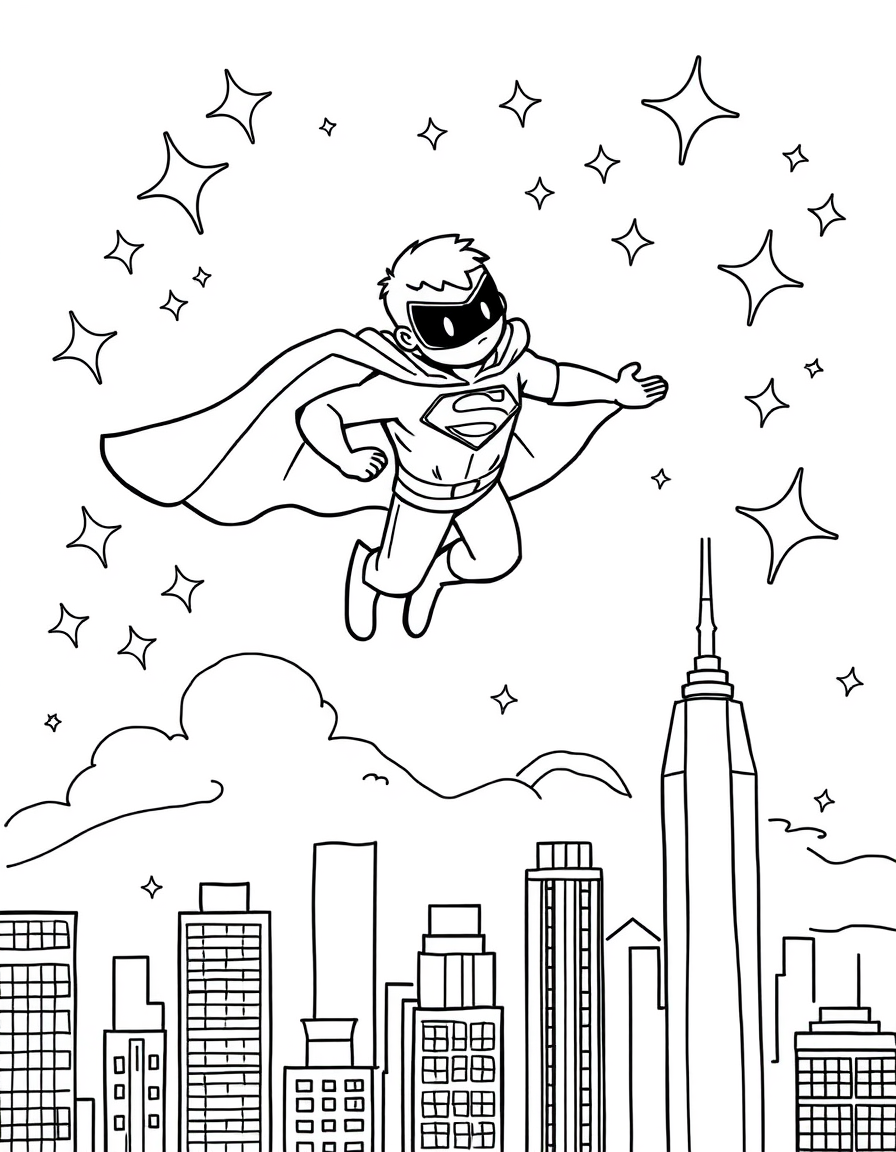 Superhero City coloring page - free printable