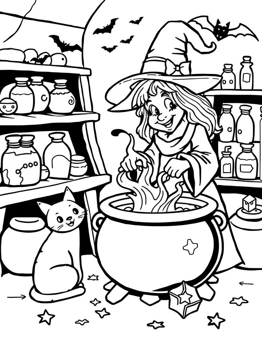 Witch Magic coloring page - free printable