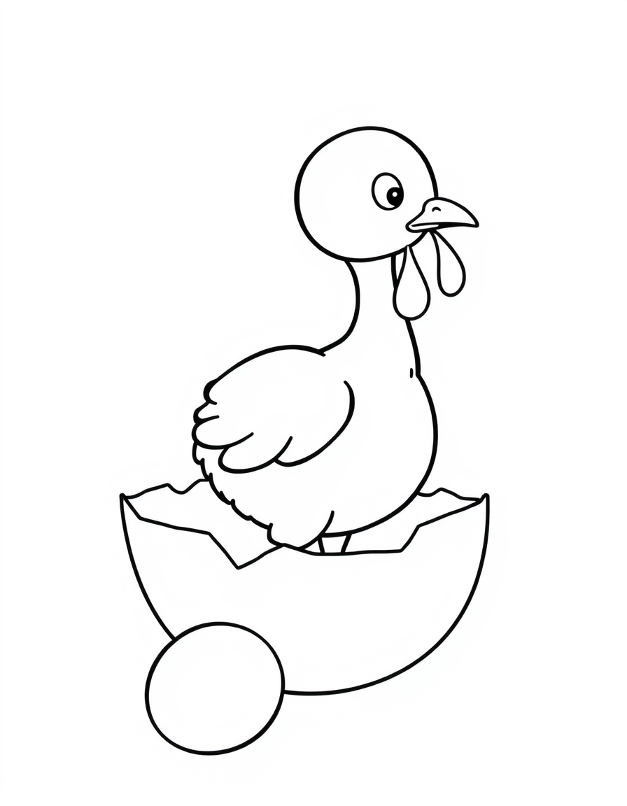 Turkey Chick Hatching From an Egg black and white line art