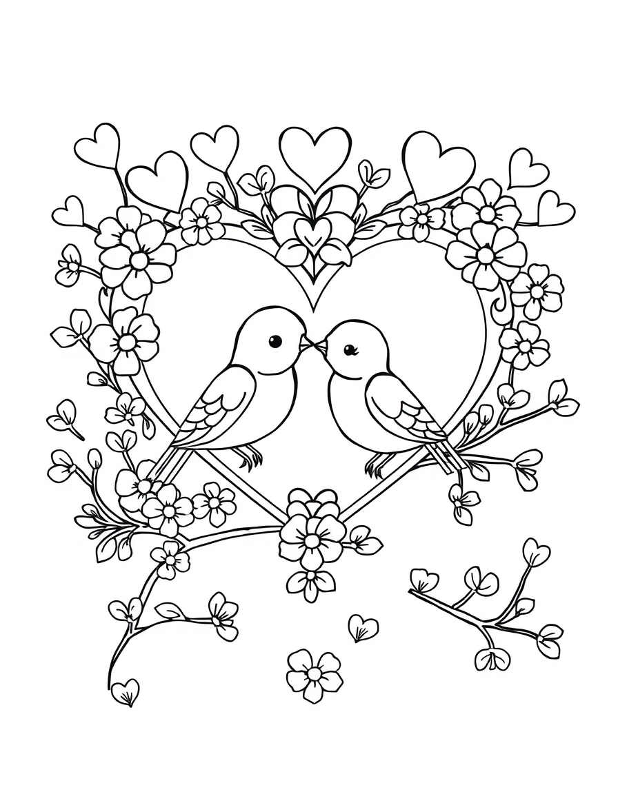 Valentines Hearts coloring page - free printable