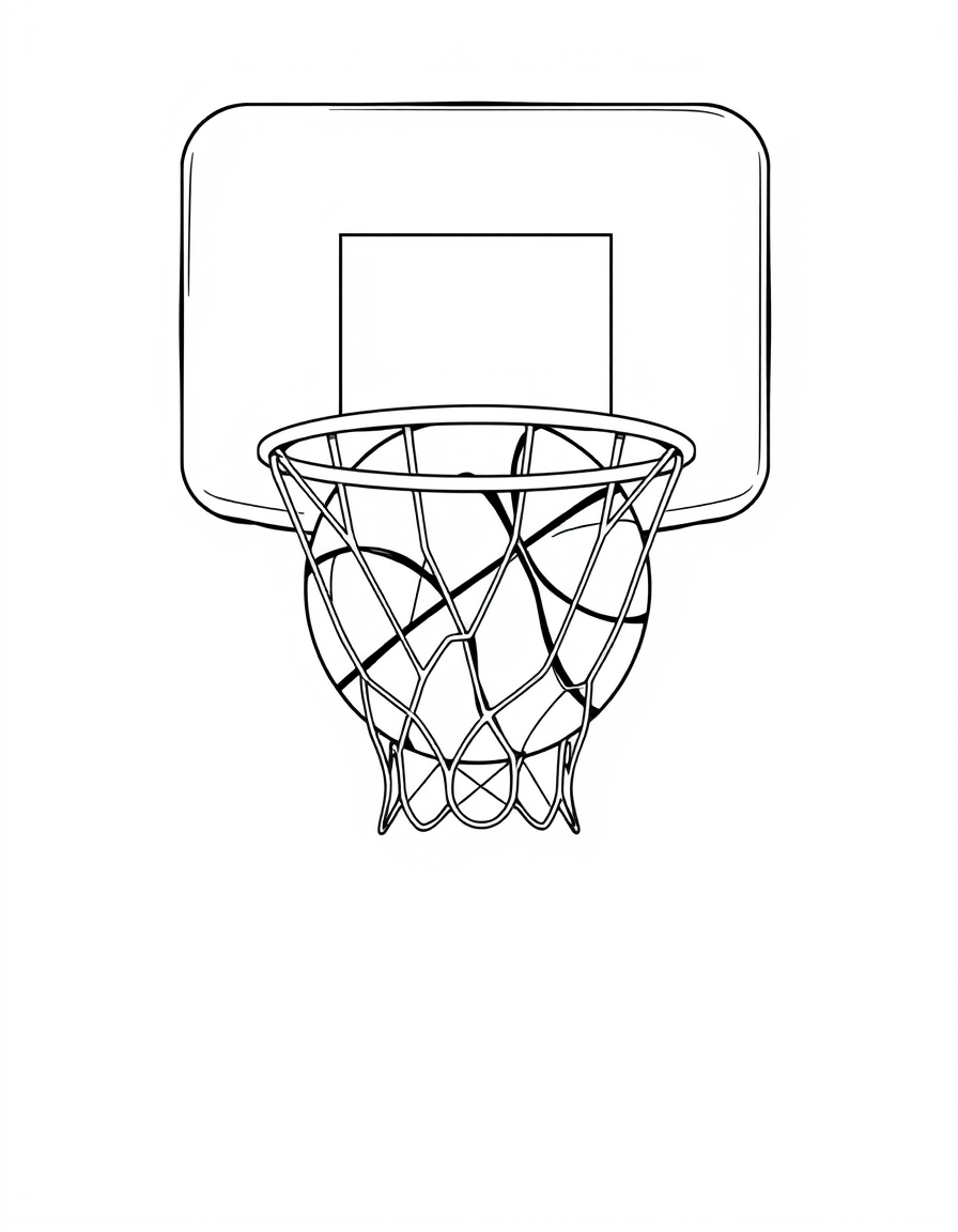 Ball Stuck in the Rim black and white line art
