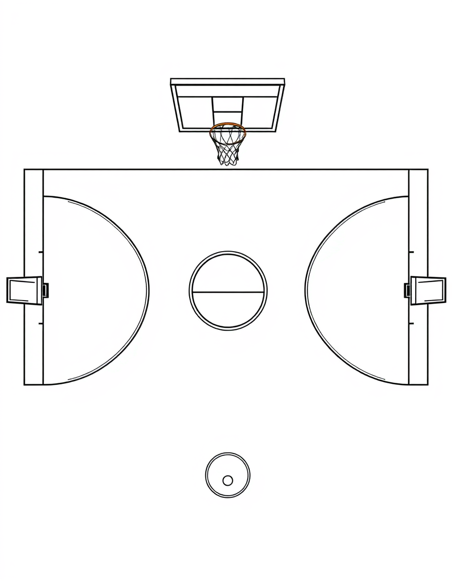 Basketball Court Seen From Above black and white line art