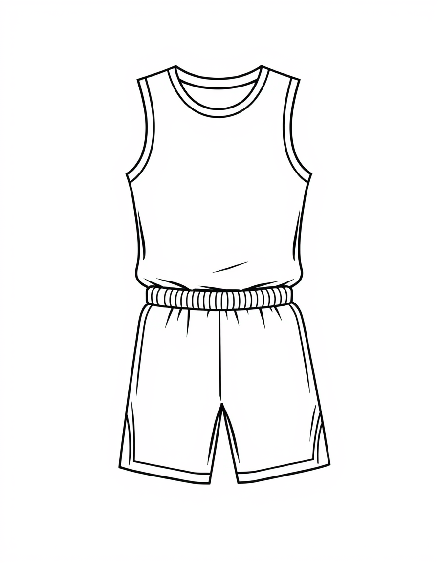 Basketball Jersey and Shorts black and white line art