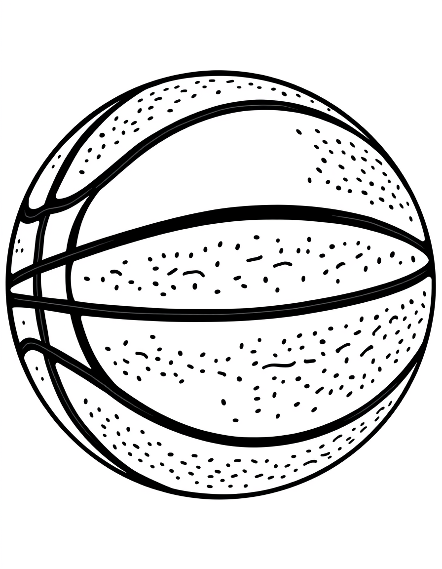 Basketball With Bold Seam Lines black and white line art