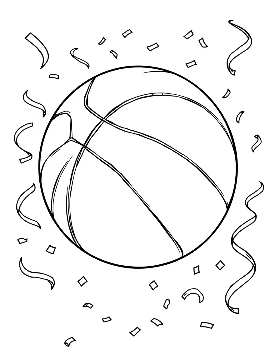 Basketball With Confetti black and white line art