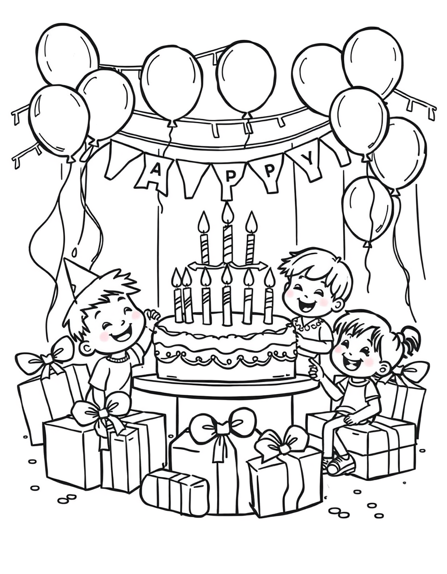 Birthday Party coloring page - free printable