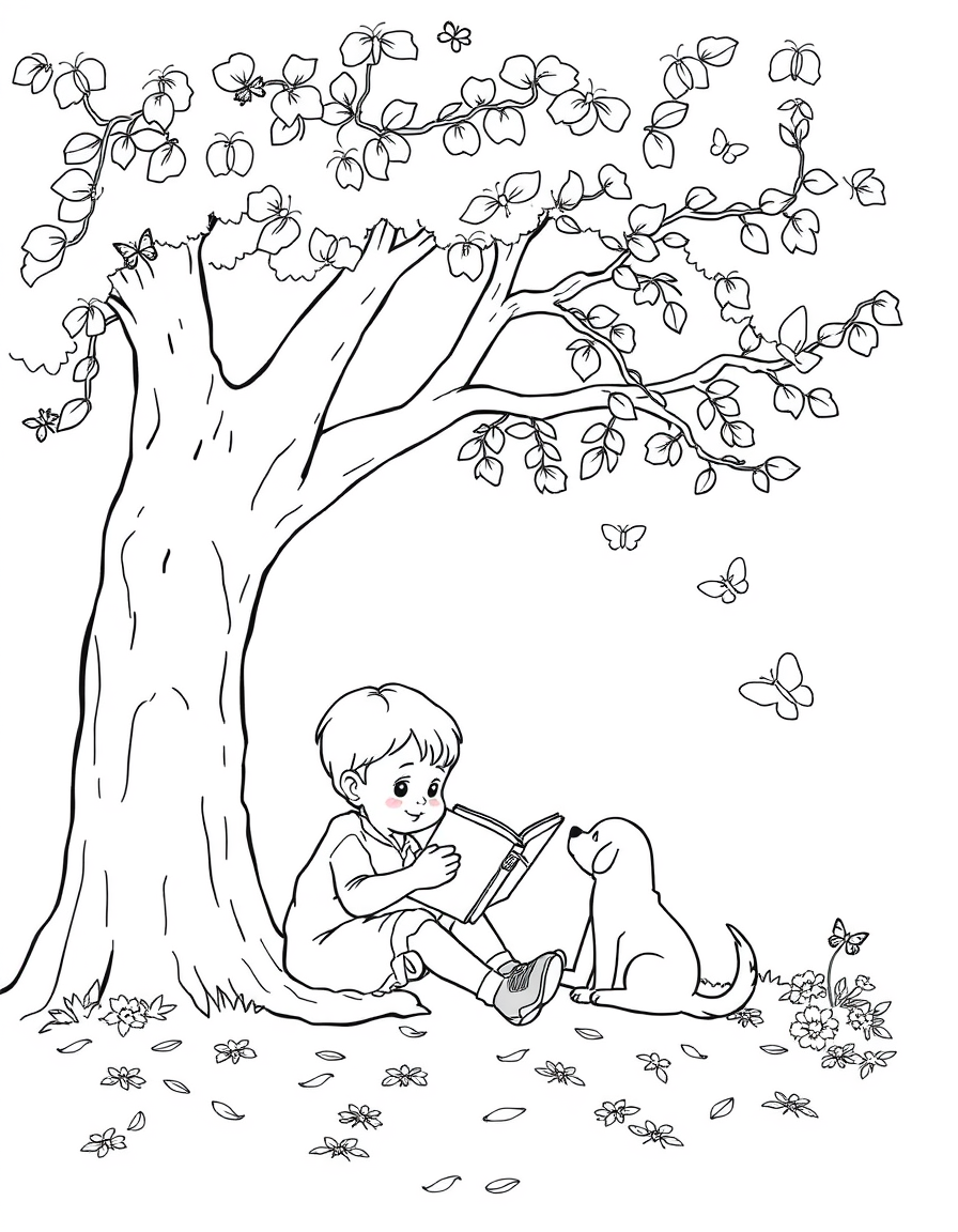 Child Reading coloring page - free printable