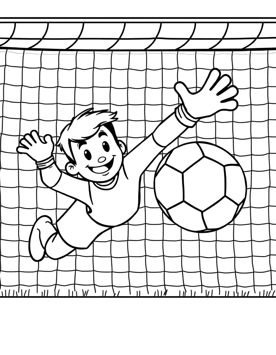 Goalkeeper Diving for a Save black and white line art