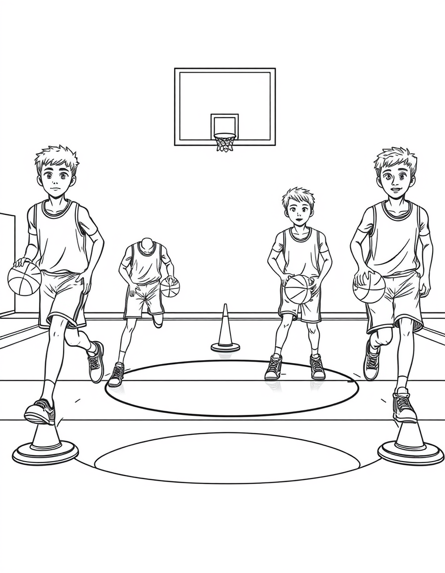 Half Court Line Drills black and white line art