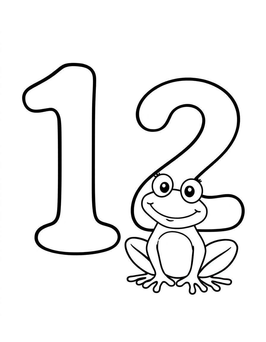 Number 12 With a Frog black and white line art