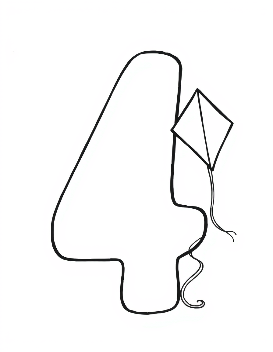 Number 4 With a Kite black and white line art