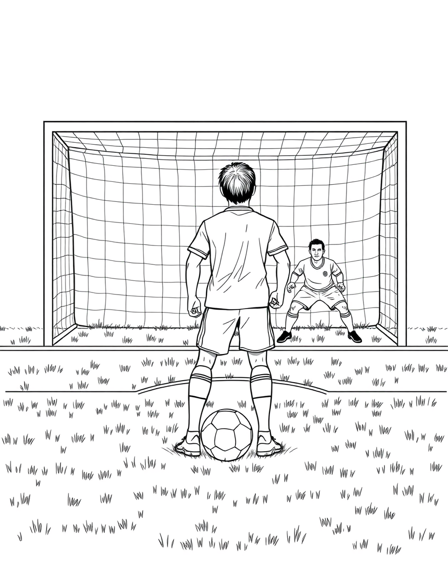 Penalty Kick From the Spot black and white line art