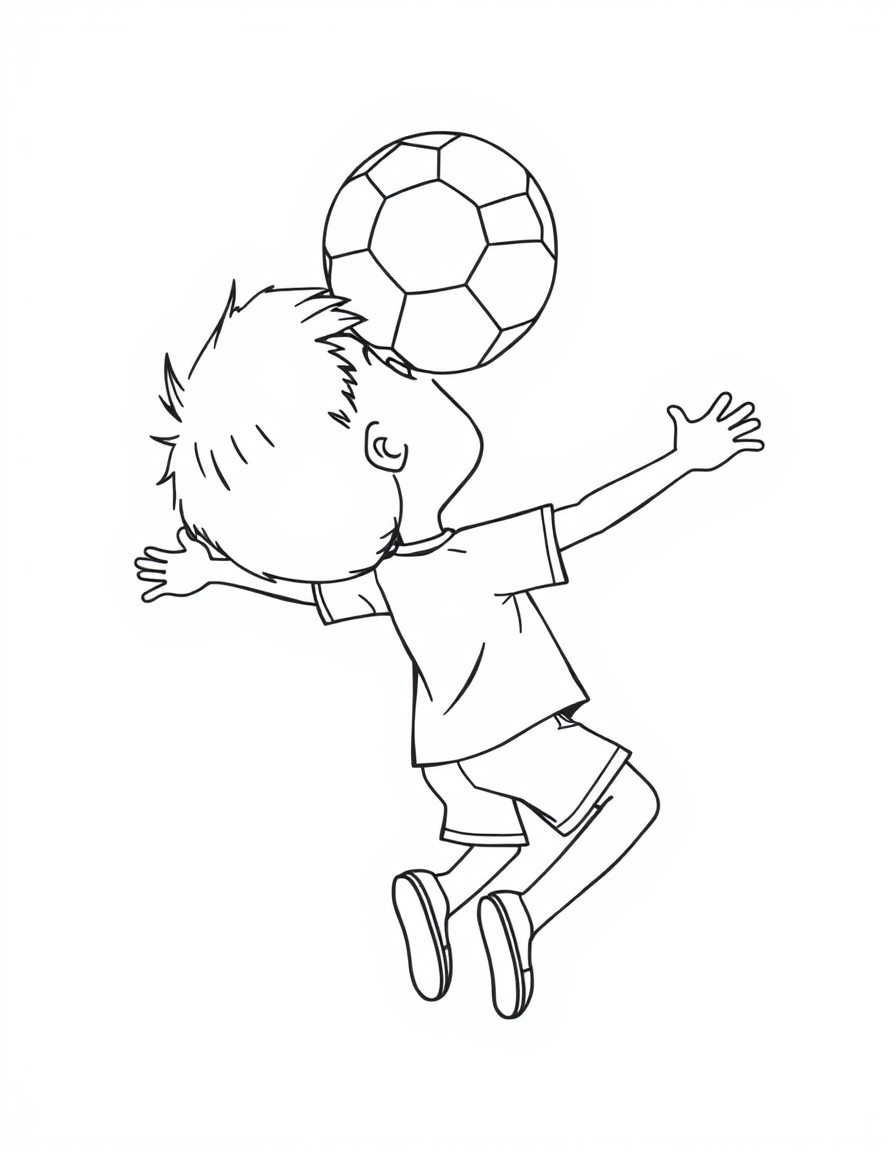Player Heading the Ball black and white line art