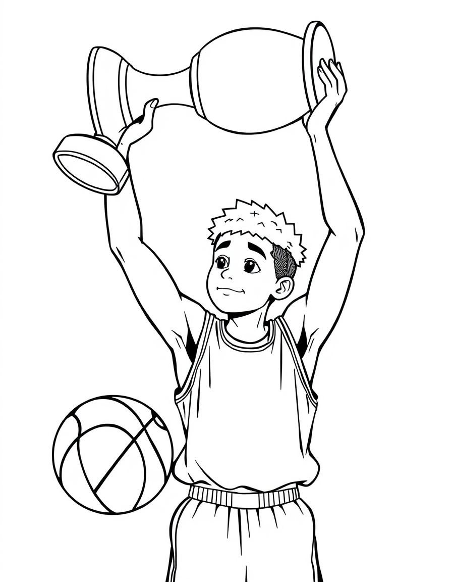 Player Holding Up a Trophy black and white line art