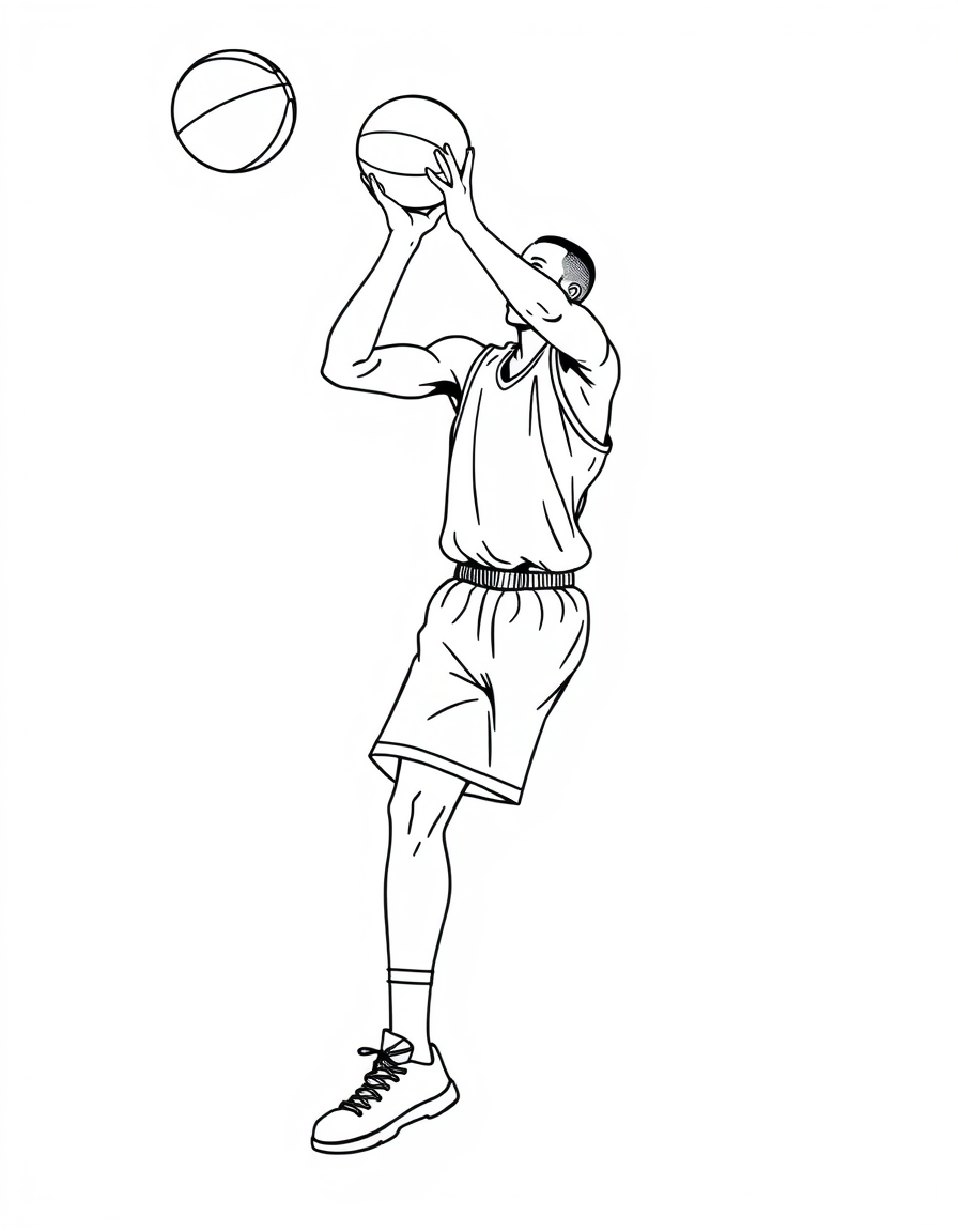 Player Shooting a Free Throw black and white line art