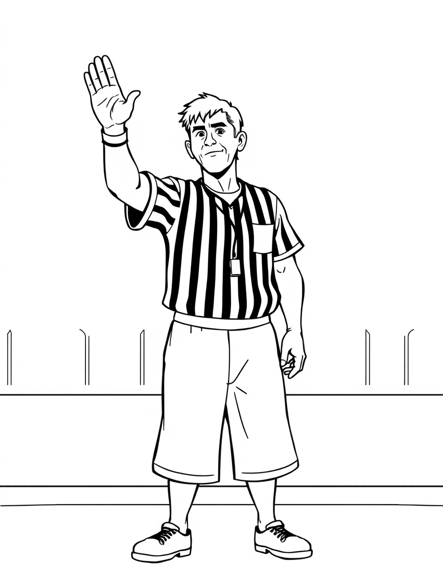 Referee Making a Foul Signal black and white line art