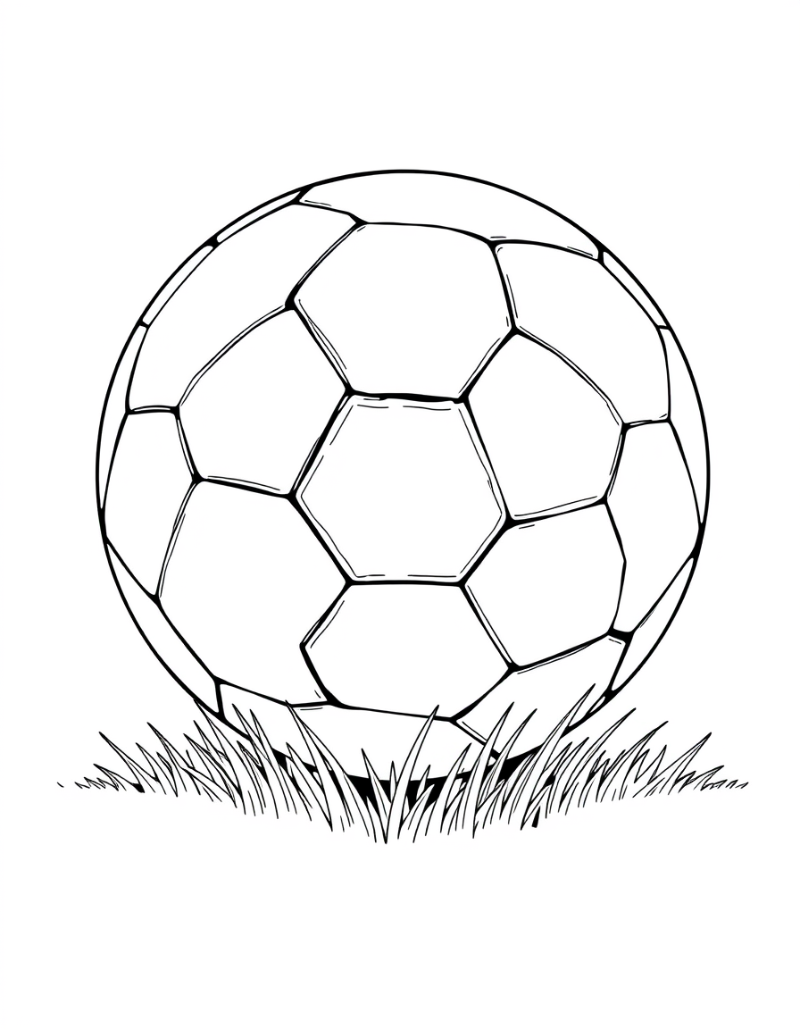 Soccer Ball on the Grass black and white line art