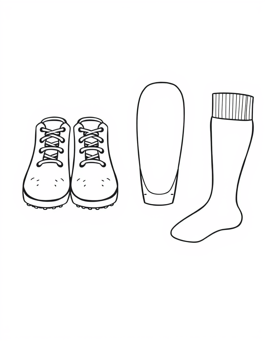 Soccer Cleats and Shin Guards black and white line art