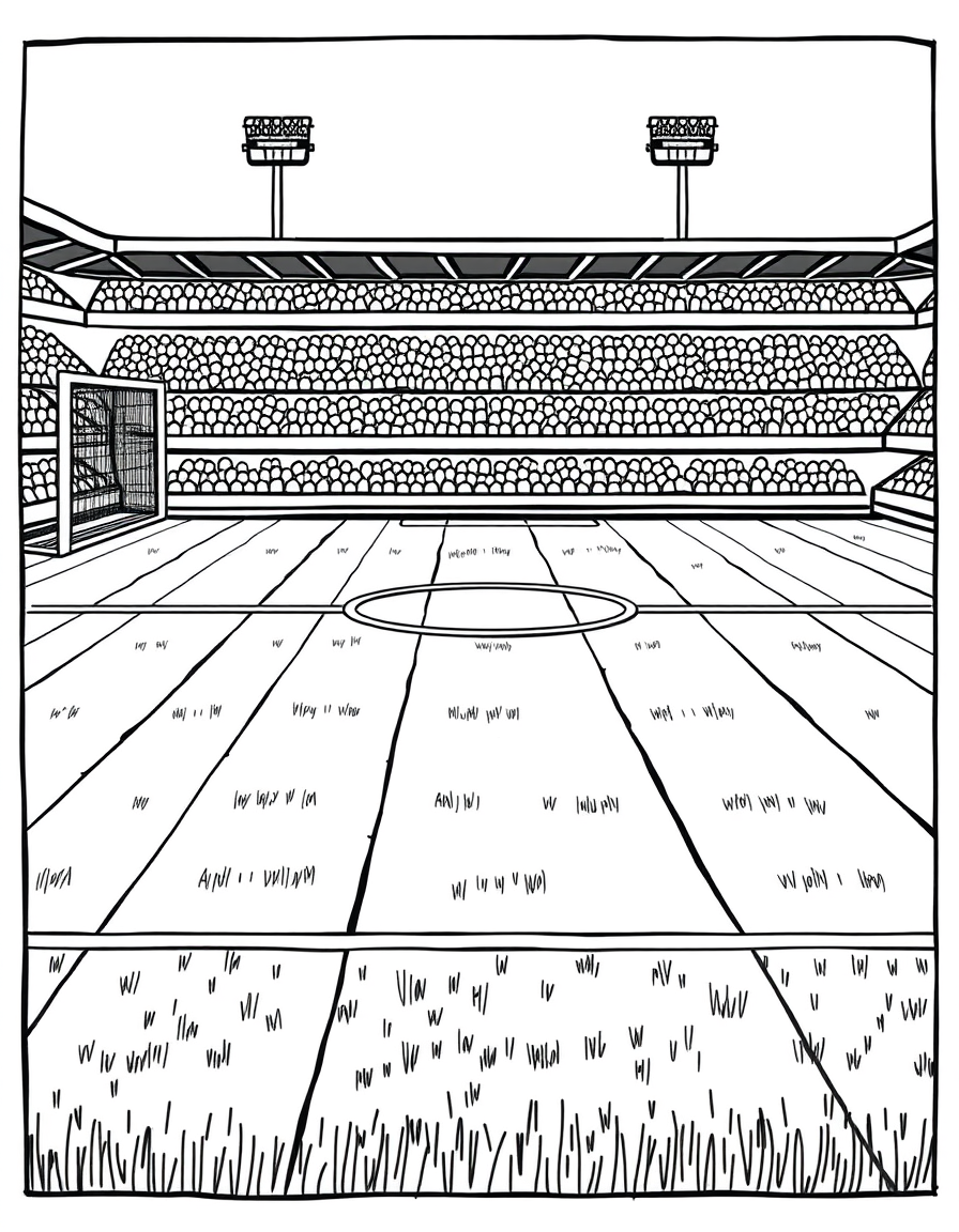 Soccer Stadium on Match Day black and white line art