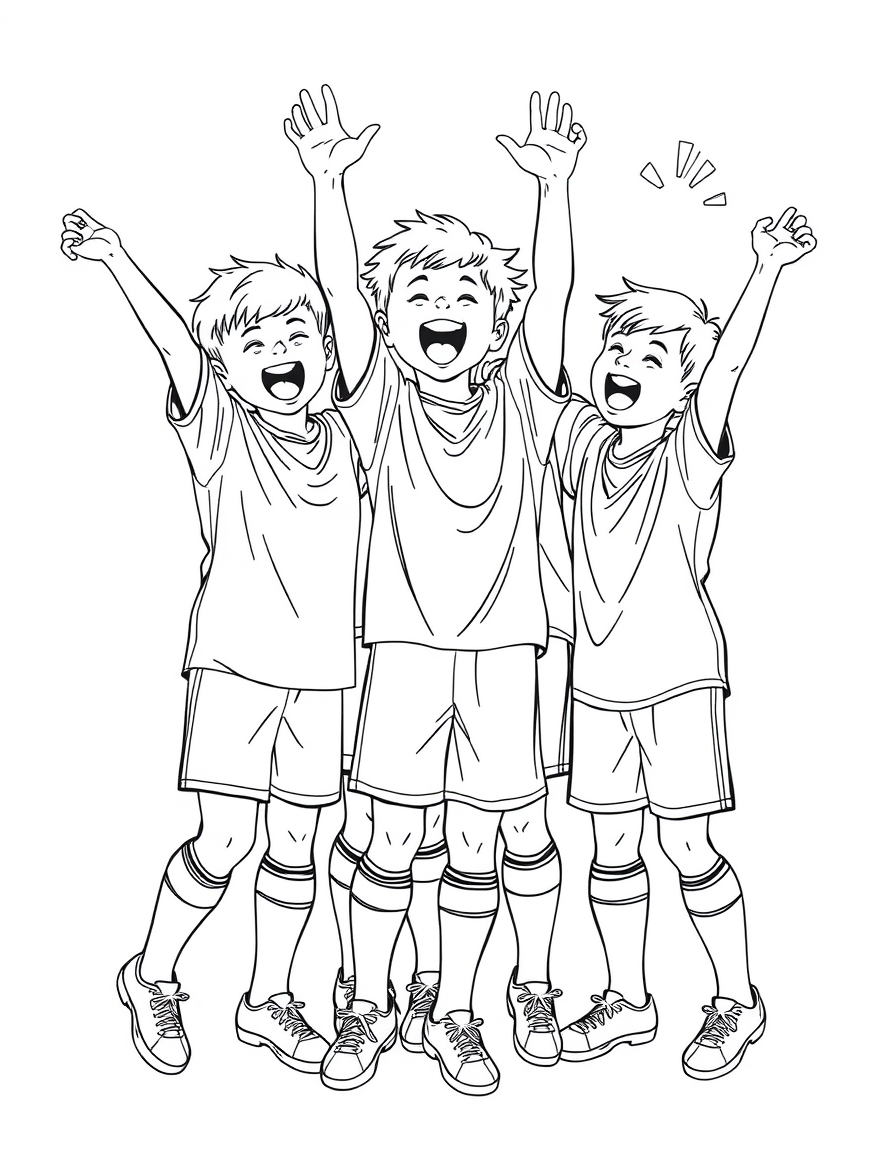 Team Celebrating a Goal black and white line art