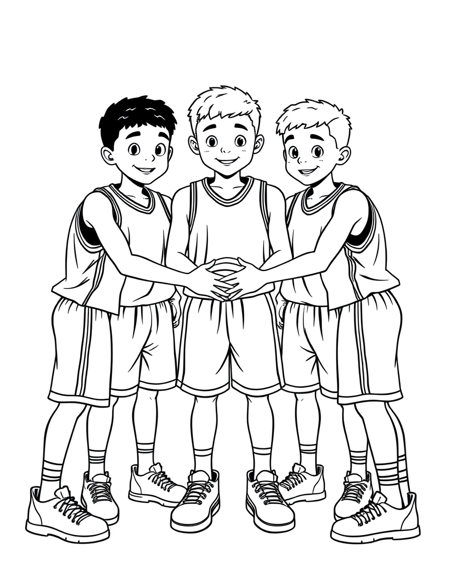Team Huddle Before the Game black and white line art