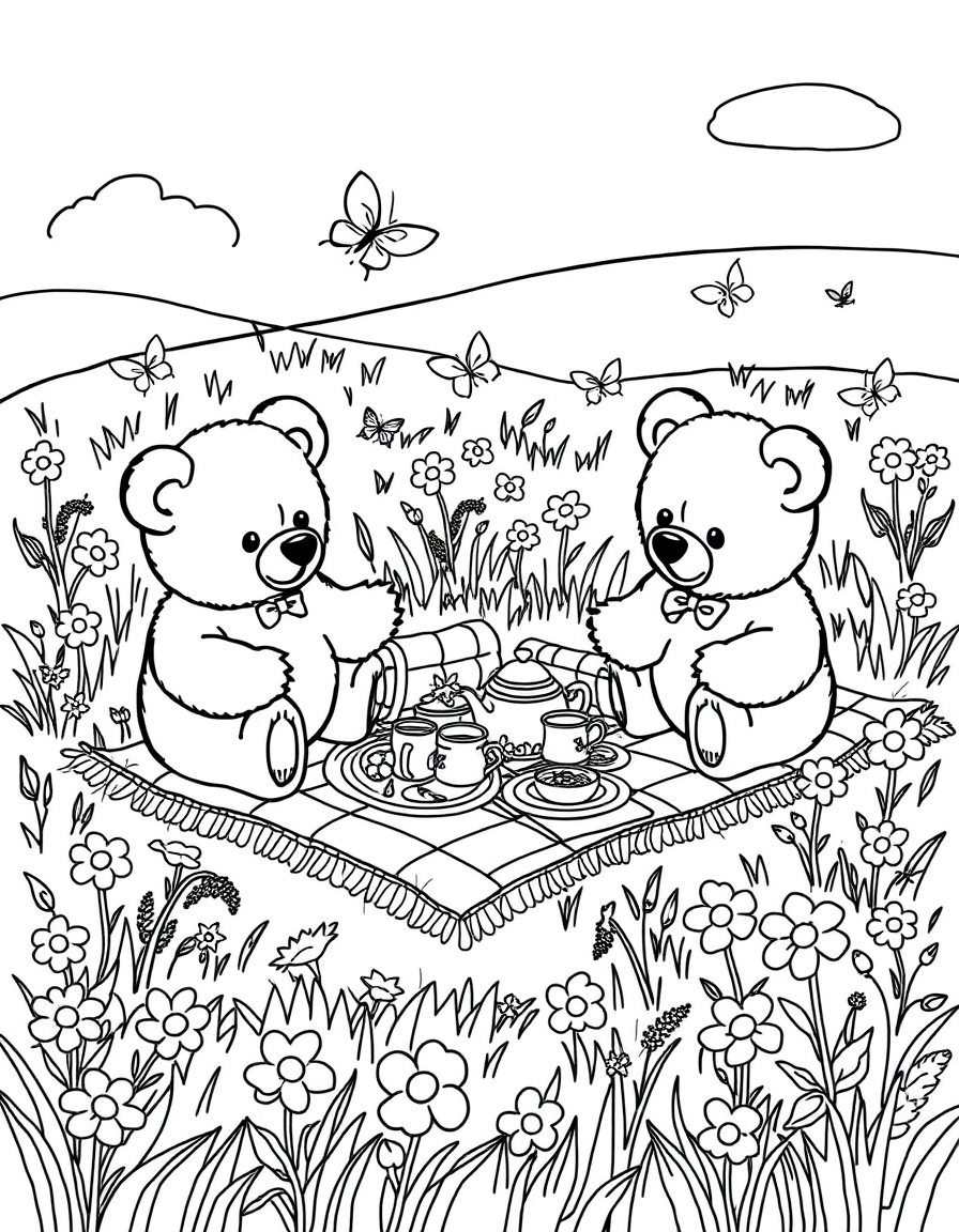 Teddy Bear Picnic coloring page - free printable