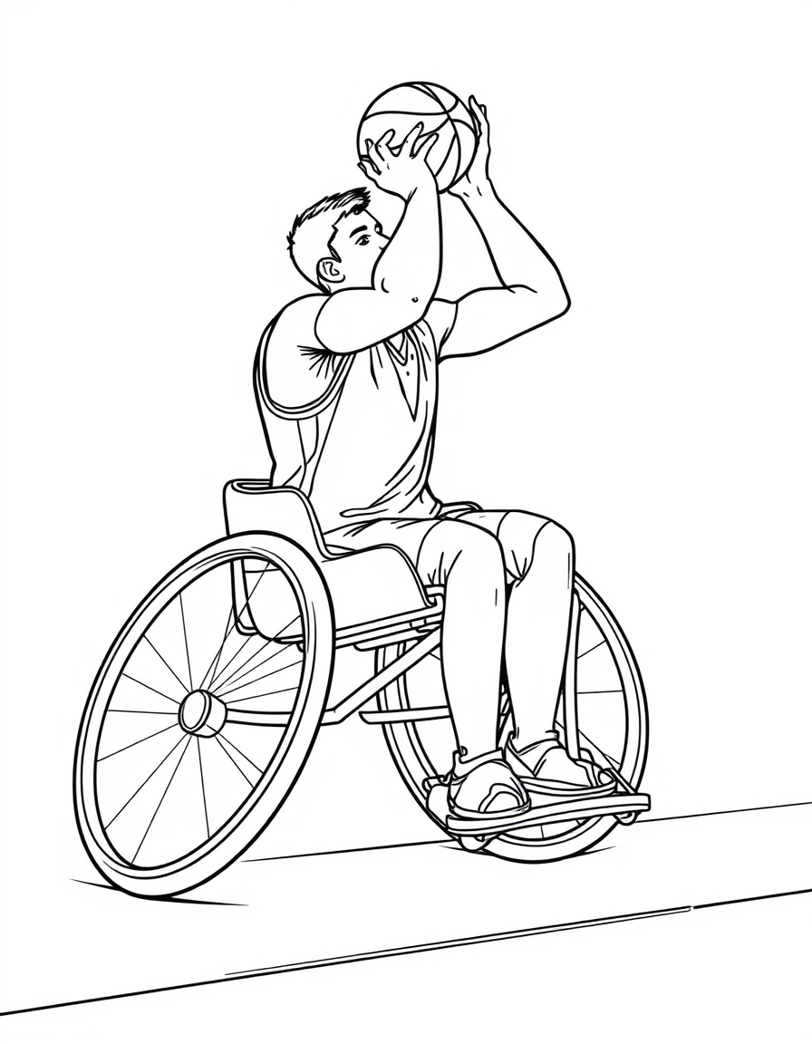 Wheelchair Basketball Player black and white line art
