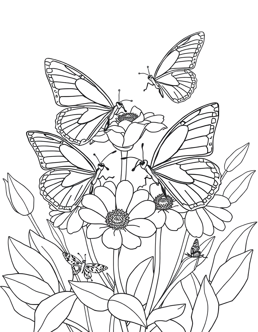 Butterfly on Flowers coloring page - free printable