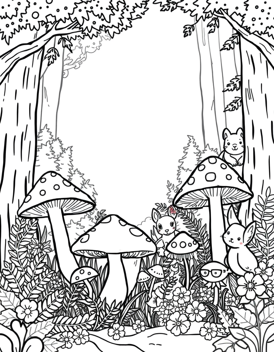 Forest Mushrooms coloring page - free printable