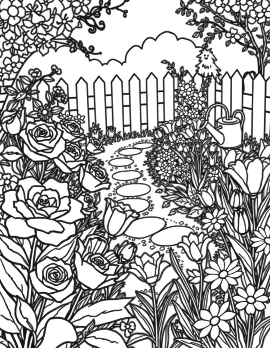 Garden Flowers coloring page - free printable