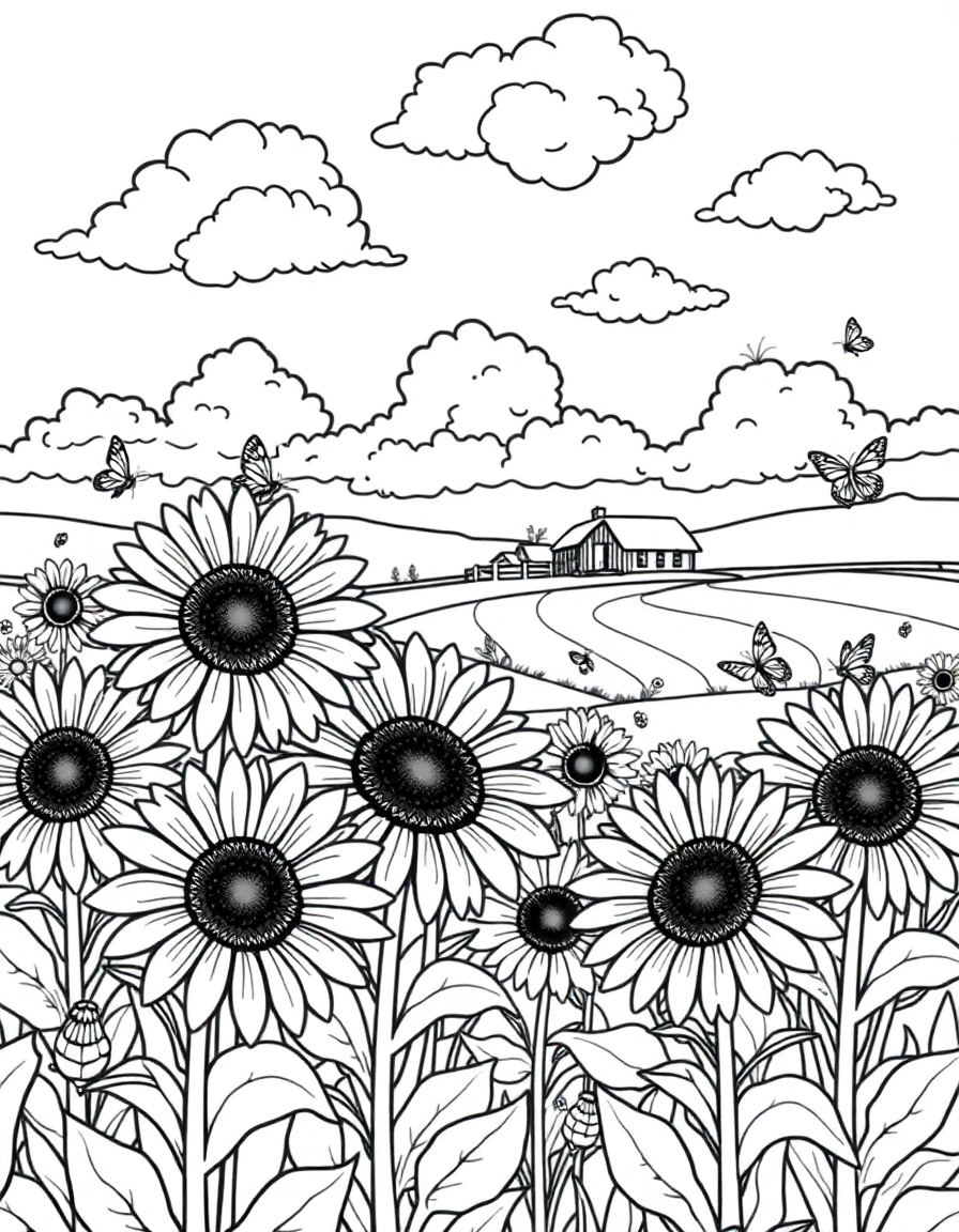 Sunflower Field coloring page - free printable