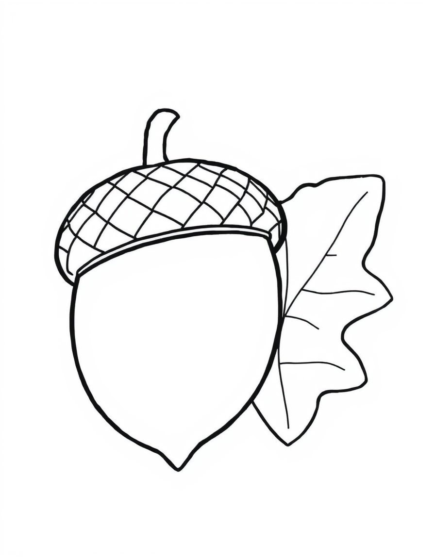 Patterned Acorn With An Oak Leaf black and white line art