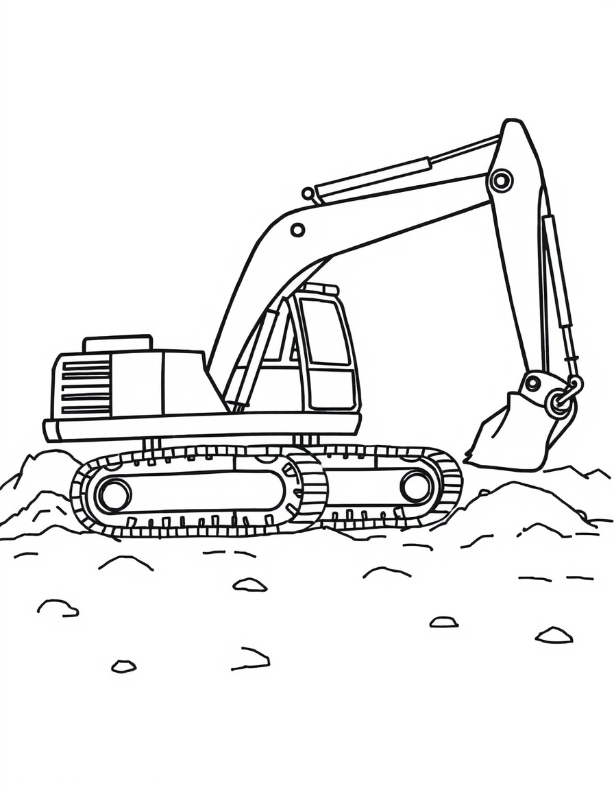 Construction Excavator Truck Digging At A Worksite Coloring Page - free printable coloring page