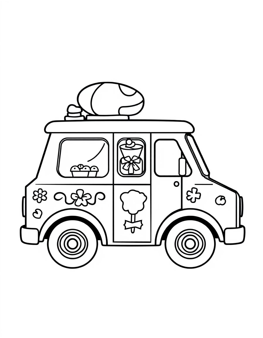 Ice Cream Truck With Decorated Side Panels Coloring Page - free printable coloring page