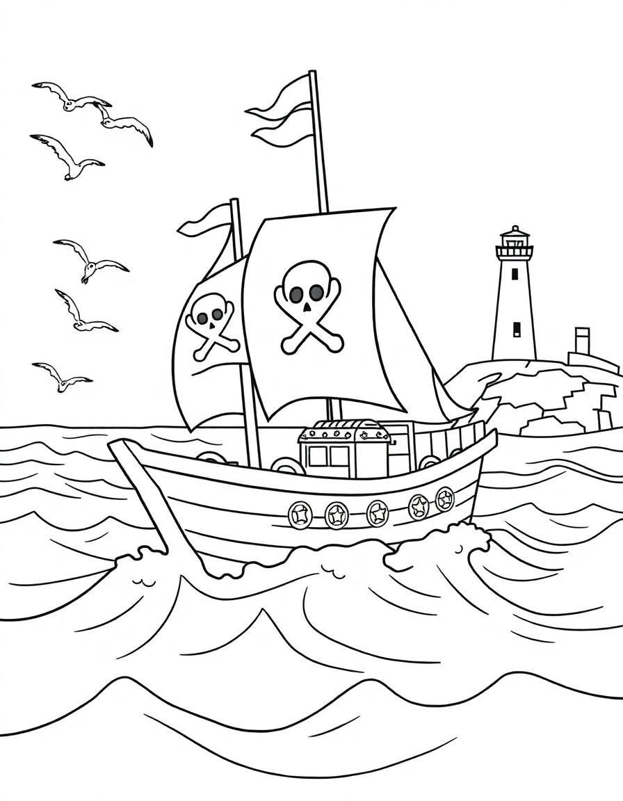 Pirate Ship coloring page - free printable
