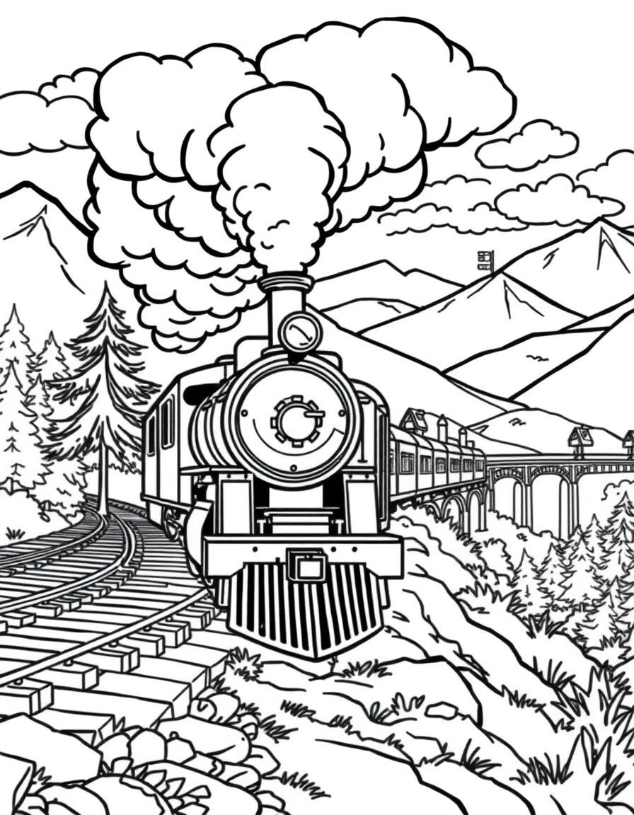 Steam Train coloring page - free printable